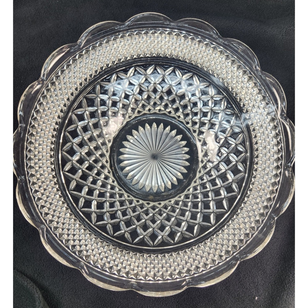 Vtg Anchor Hocking Wexford Clear Glass 14" Shallow Fruit Bowl Console Platter